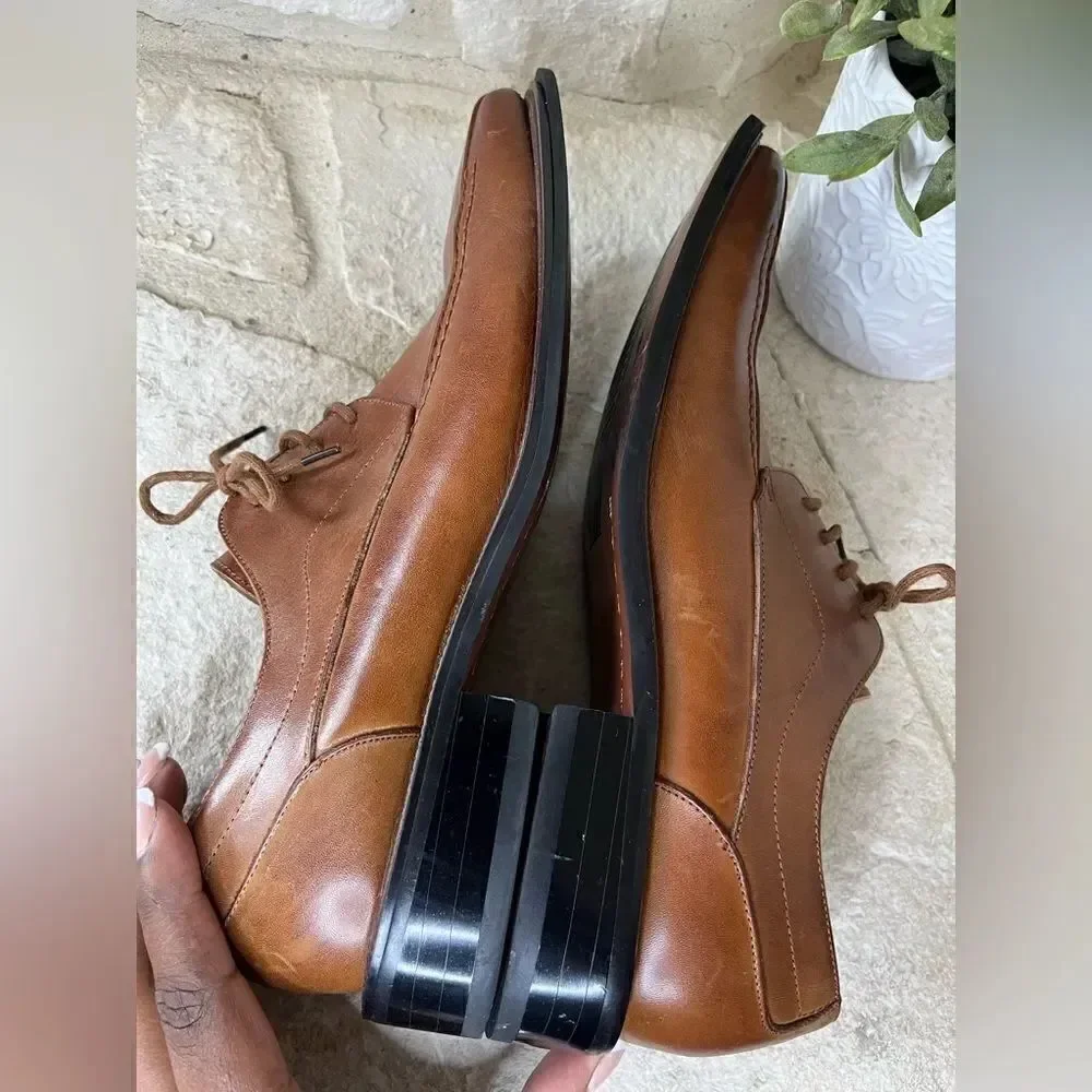 Stacy Adams cognac Derby square toe dress shoes sz 10